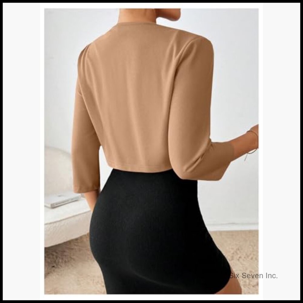 Polyester Blazer Jacket Open Front 3/4 Sleeve Ple… - image 2